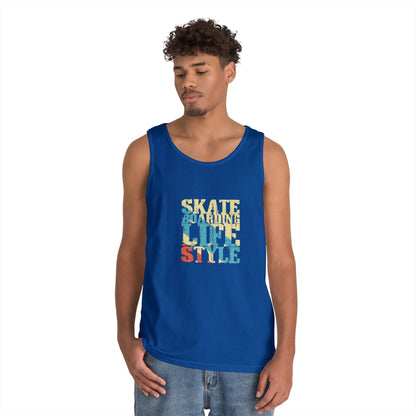 Men's Heavy Cotton Tank Top - Skateboarding Life Style Graphic Tee