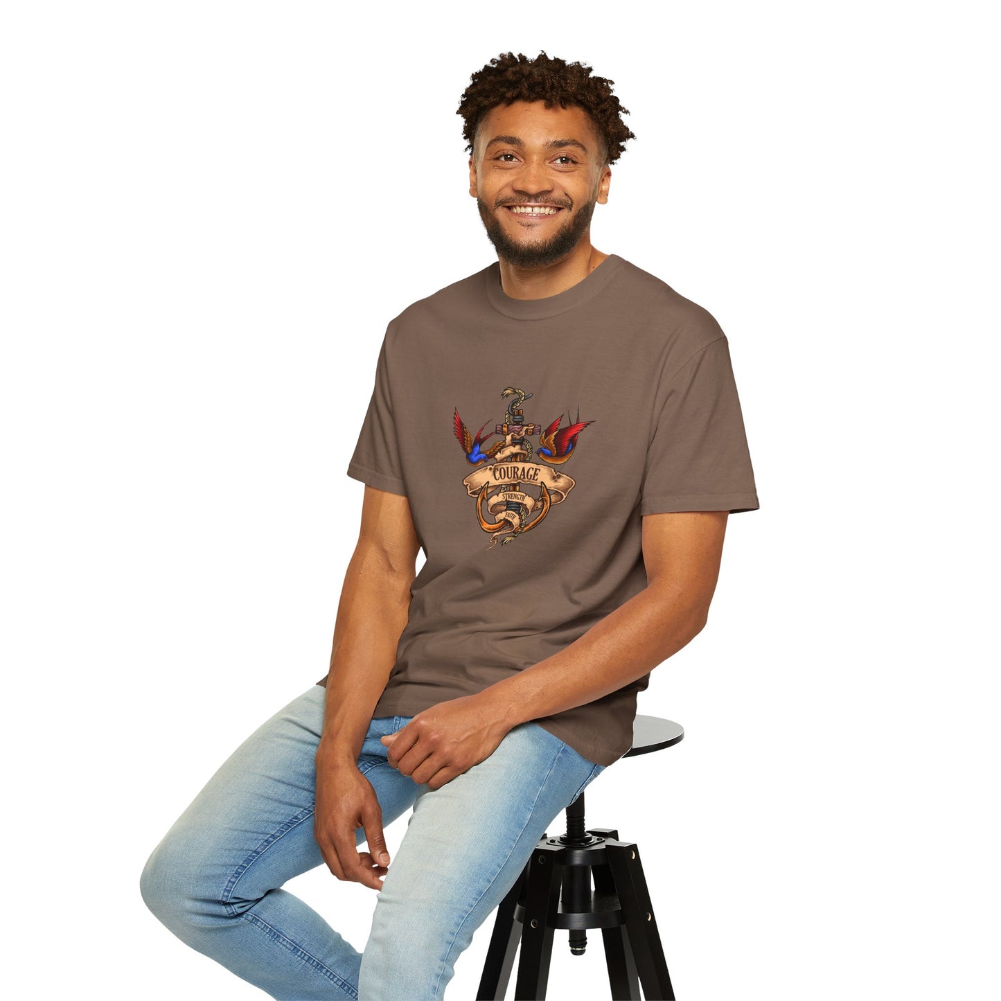 Courage Graphic Tee - Men's Garment-Dyed T-Shirt, Inspirational Shirt, Casual Wear, Gift for Friends, Motivational Apparel