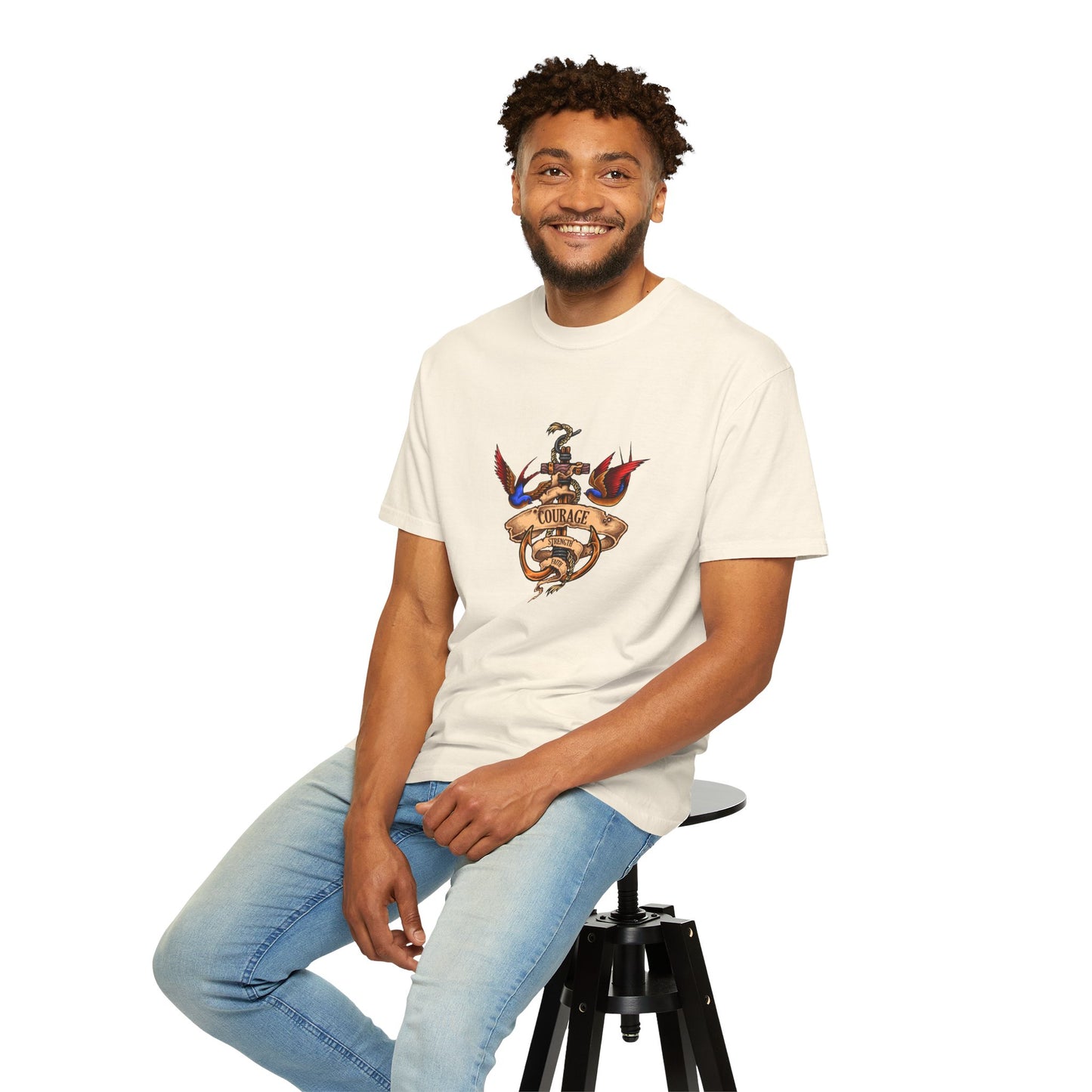 Courage Graphic Tee - Men's Garment-Dyed T-Shirt, Inspirational Shirt, Casual Wear, Gift for Friends, Motivational Apparel