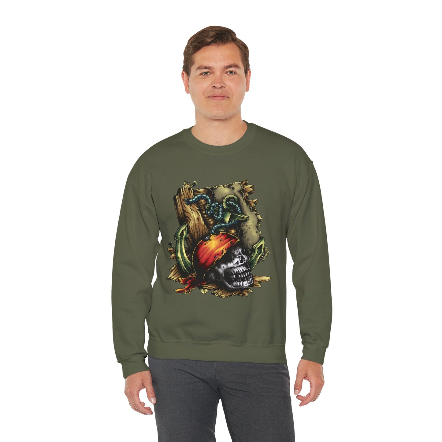 Pirate Themed Crewneck Sweatshirt, Cozy Men's Sweatshirt, Halloween Apparel, Gift for Sailors, Casual Streetwear