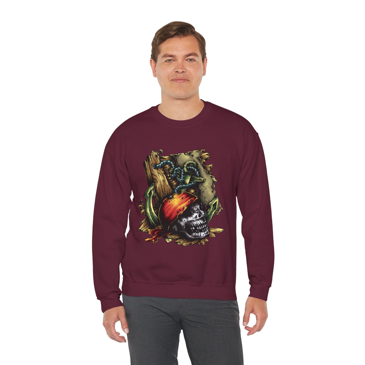 Pirate Themed Crewneck Sweatshirt, Cozy Men's Sweatshirt, Halloween Apparel, Gift for Sailors, Casual Streetwear