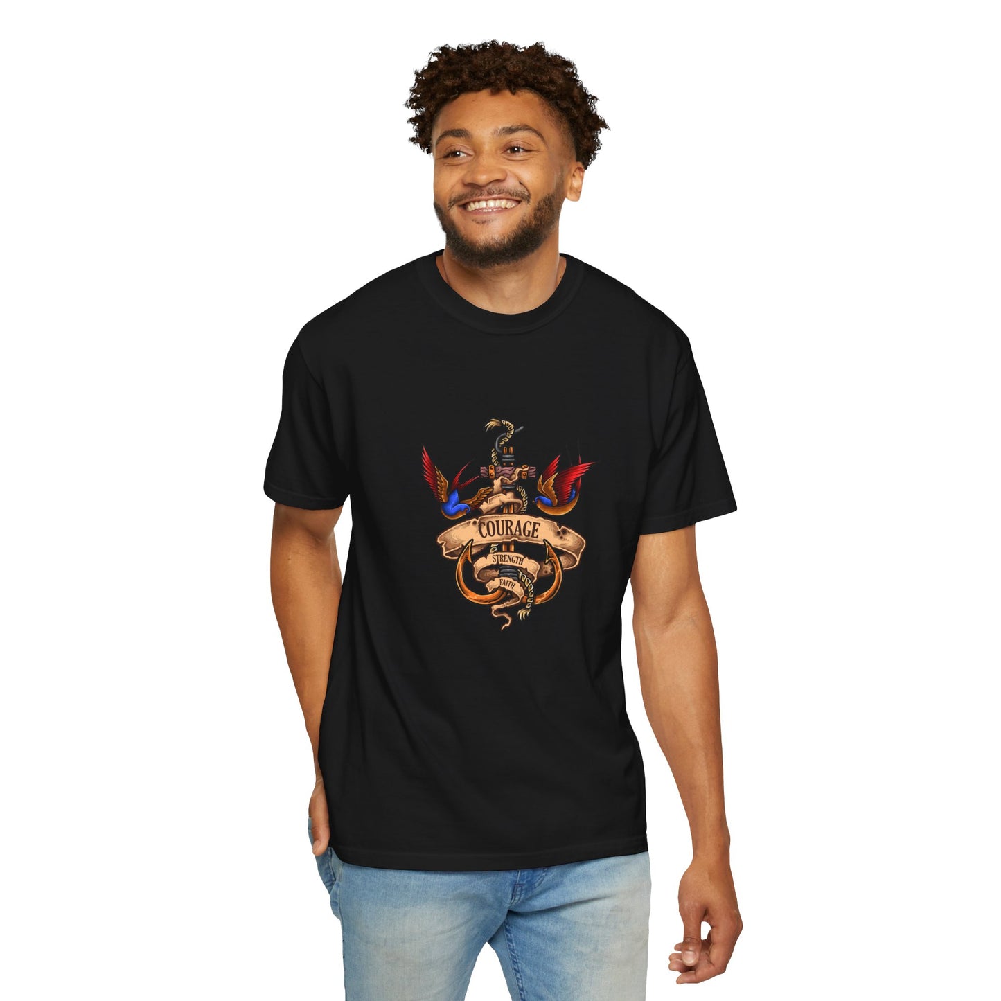 Courage Graphic Tee - Men's Garment-Dyed T-Shirt, Inspirational Shirt, Casual Wear, Gift for Friends, Motivational Apparel