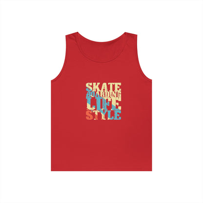 Men's Heavy Cotton Tank Top - Skateboarding Life Style Graphic Tee
