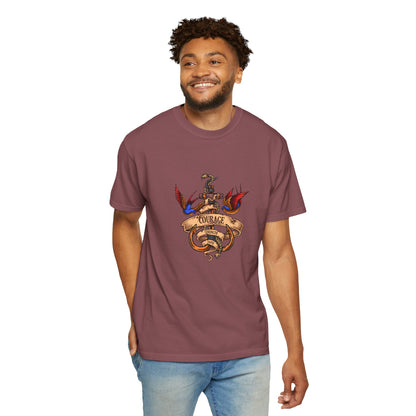 Courage Graphic Tee - Men's Garment-Dyed T-Shirt, Inspirational Shirt, Casual Wear, Gift for Friends, Motivational Apparel