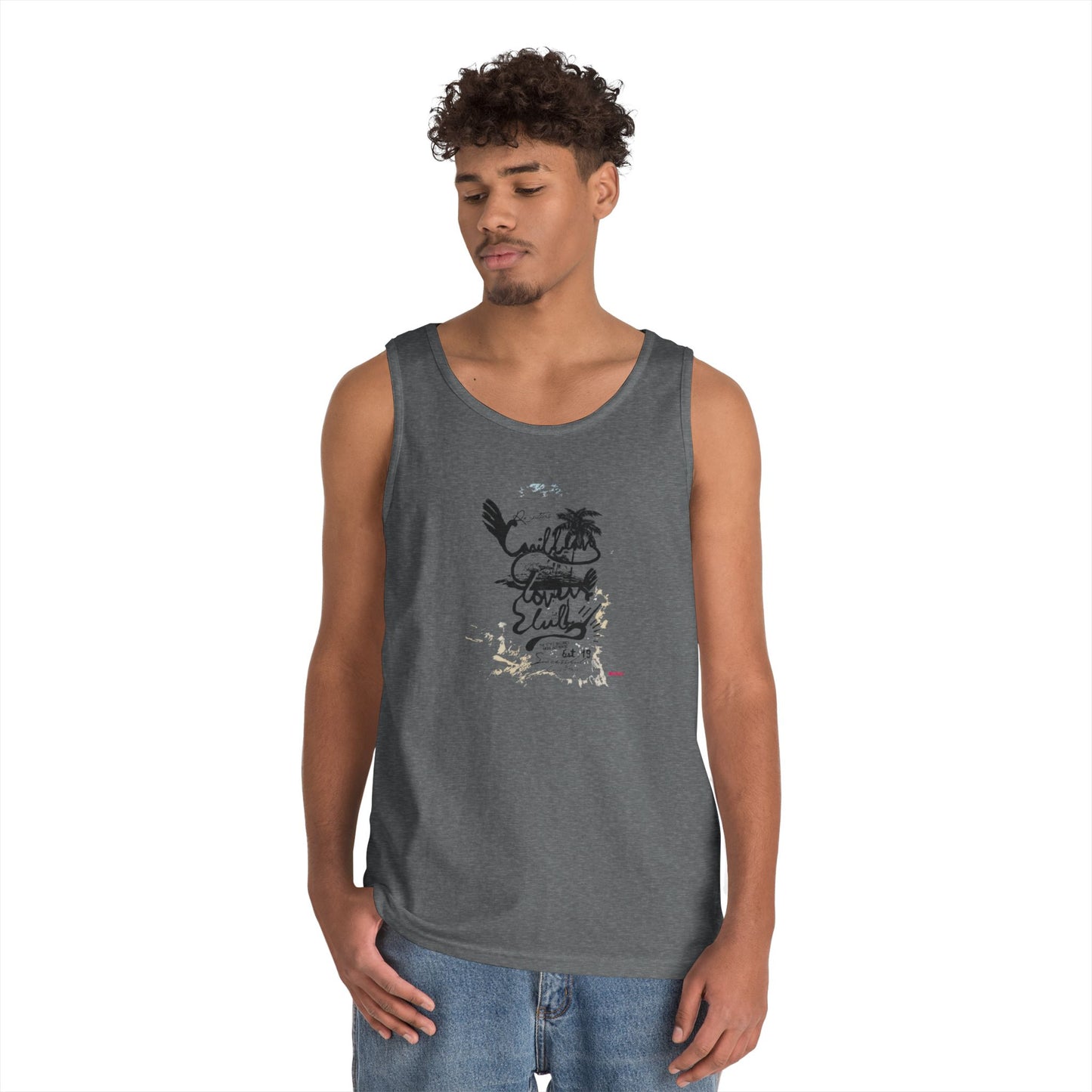 Beach Vibes Men's Heavy Cotton Tank Top - Summer Style, Casual Wear, Vacation Essential