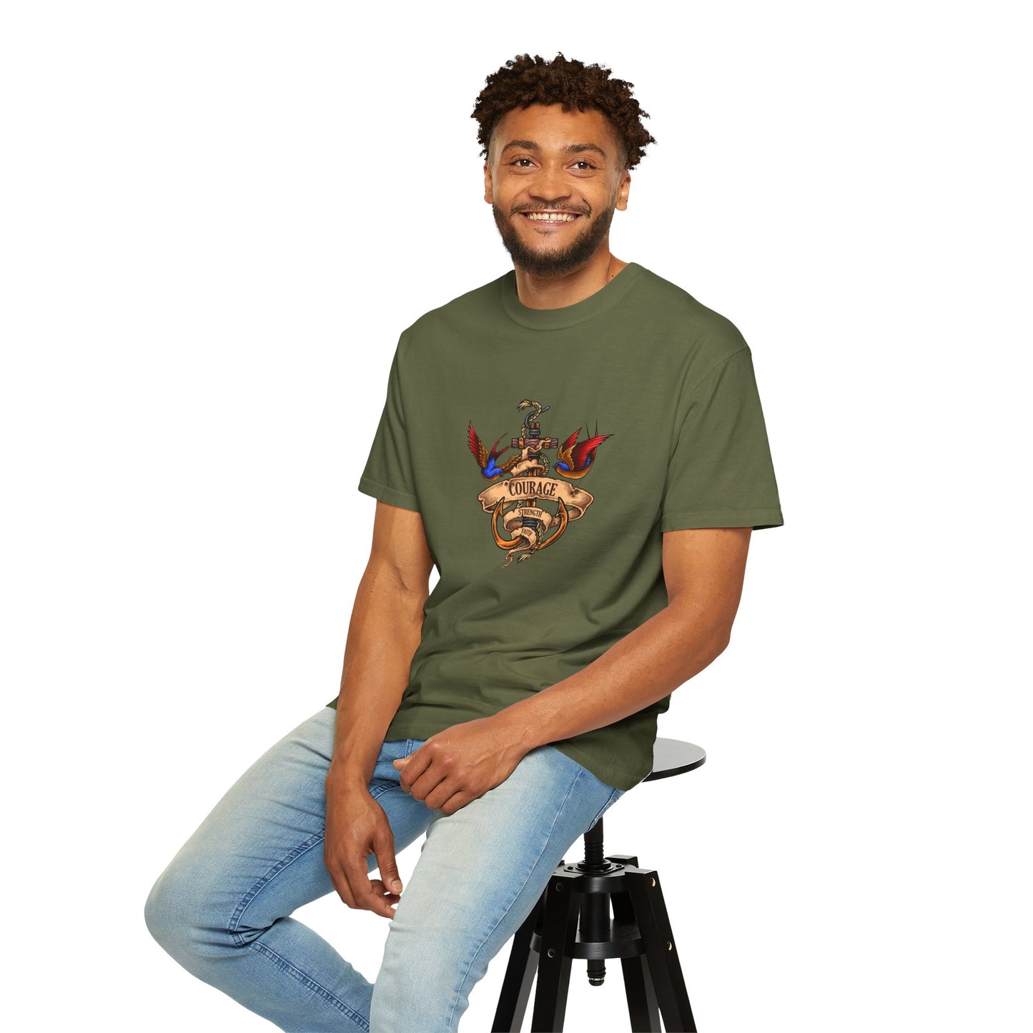 Courage Graphic Tee - Men's Garment-Dyed T-Shirt, Inspirational Shirt, Casual Wear, Gift for Friends, Motivational Apparel