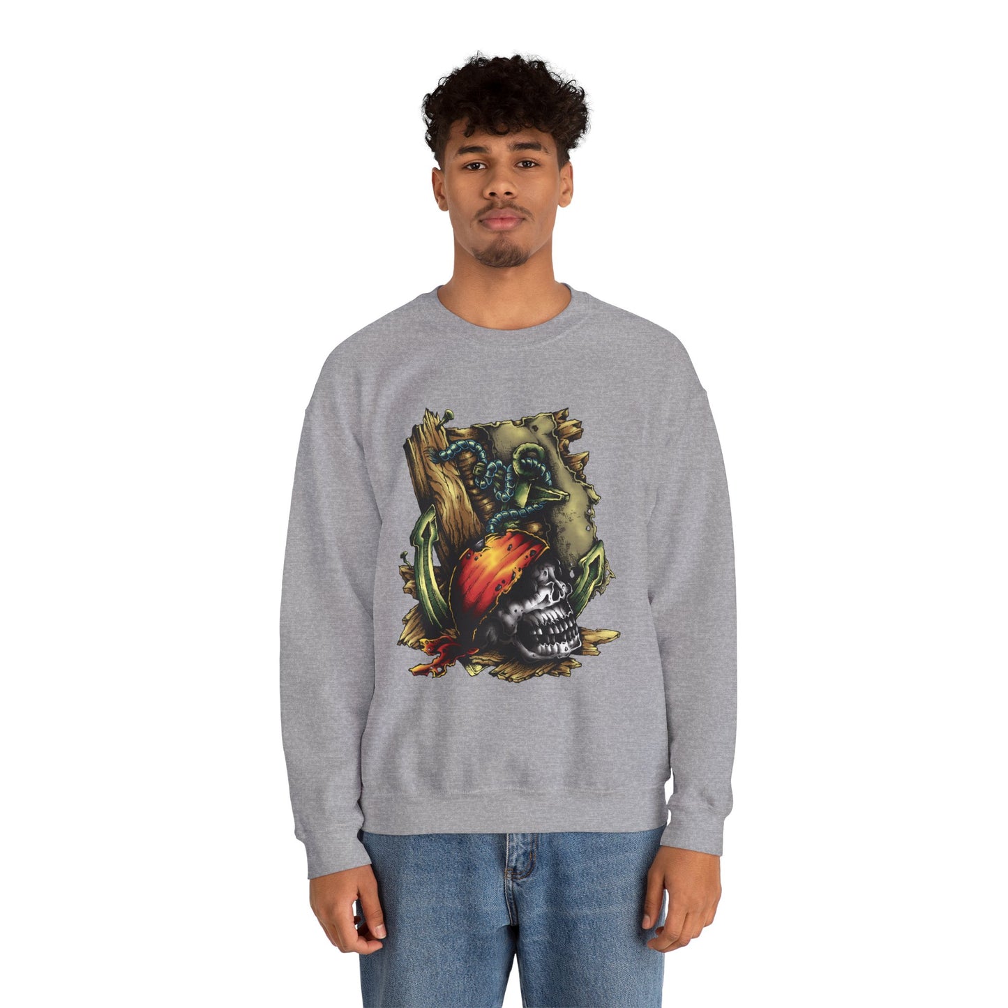 Pirate Themed Crewneck Sweatshirt, Cozy Men's Sweatshirt, Halloween Apparel, Gift for Sailors, Casual Streetwear