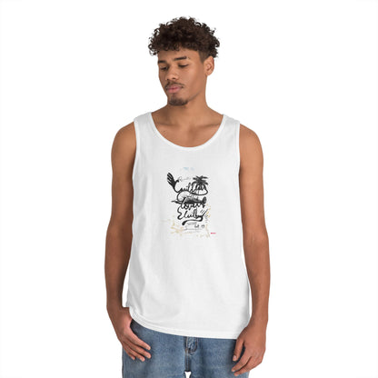 Beach Vibes Men's Heavy Cotton Tank Top - Summer Style, Casual Wear, Vacation Essential
