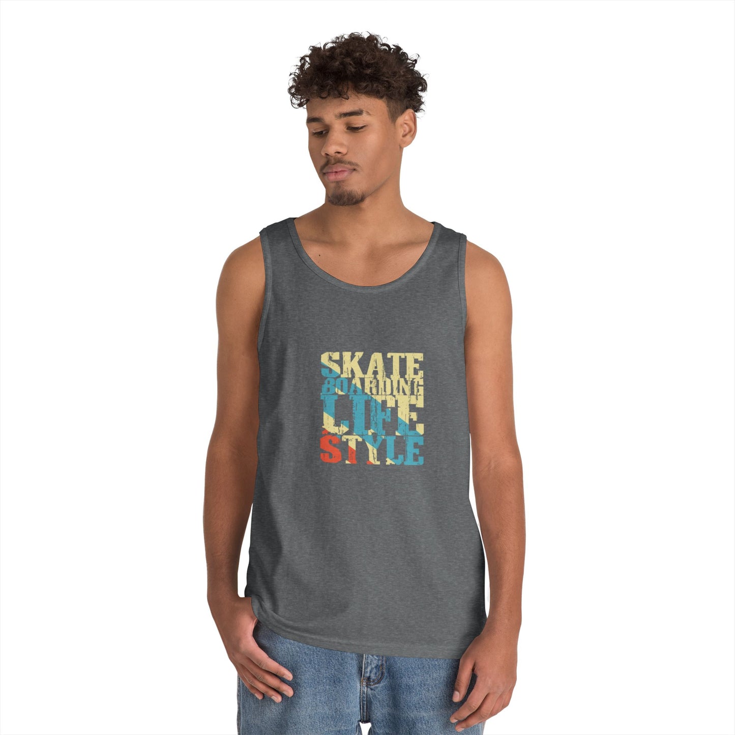 Men's Heavy Cotton Tank Top - Skateboarding Life Style Graphic Tee