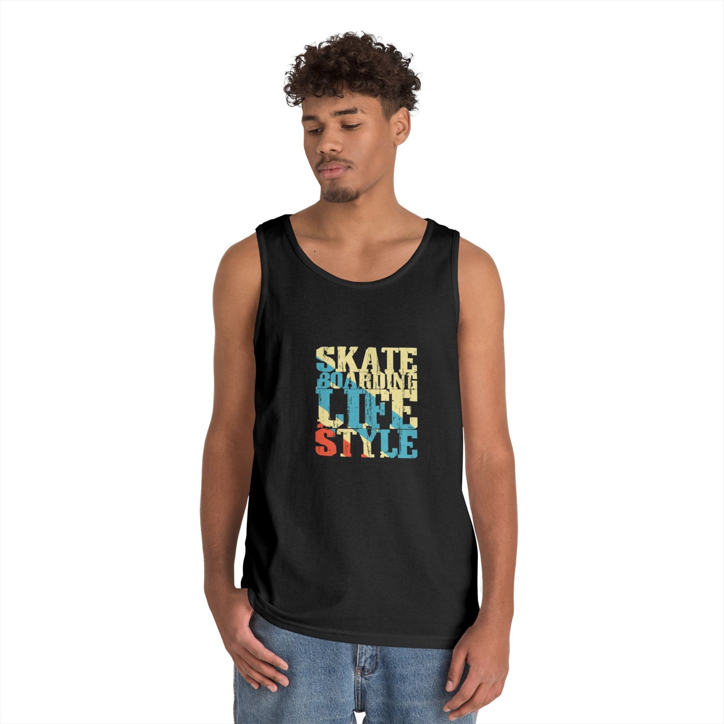 Men's Heavy Cotton Tank Top - Skateboarding Life Style Graphic Tee