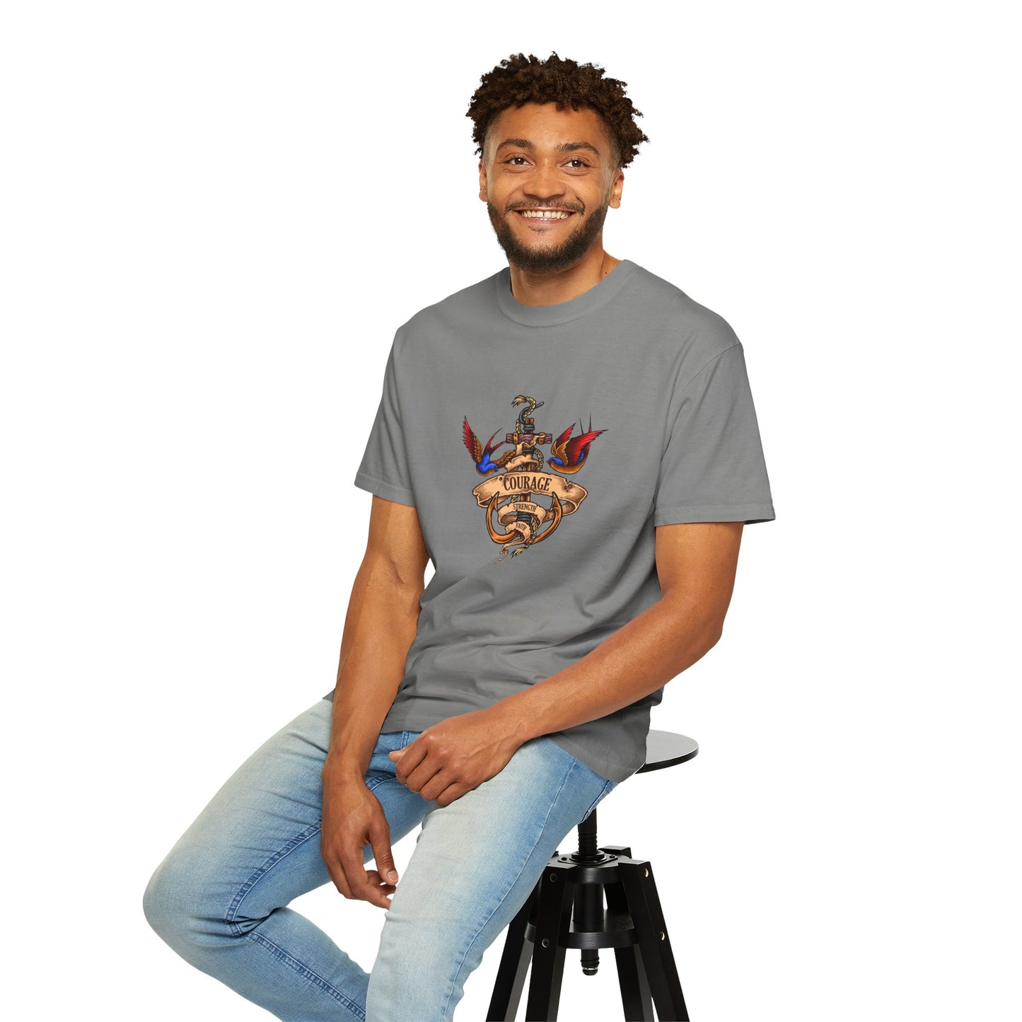 Courage Graphic Tee - Men's Garment-Dyed T-Shirt, Inspirational Shirt, Casual Wear, Gift for Friends, Motivational Apparel
