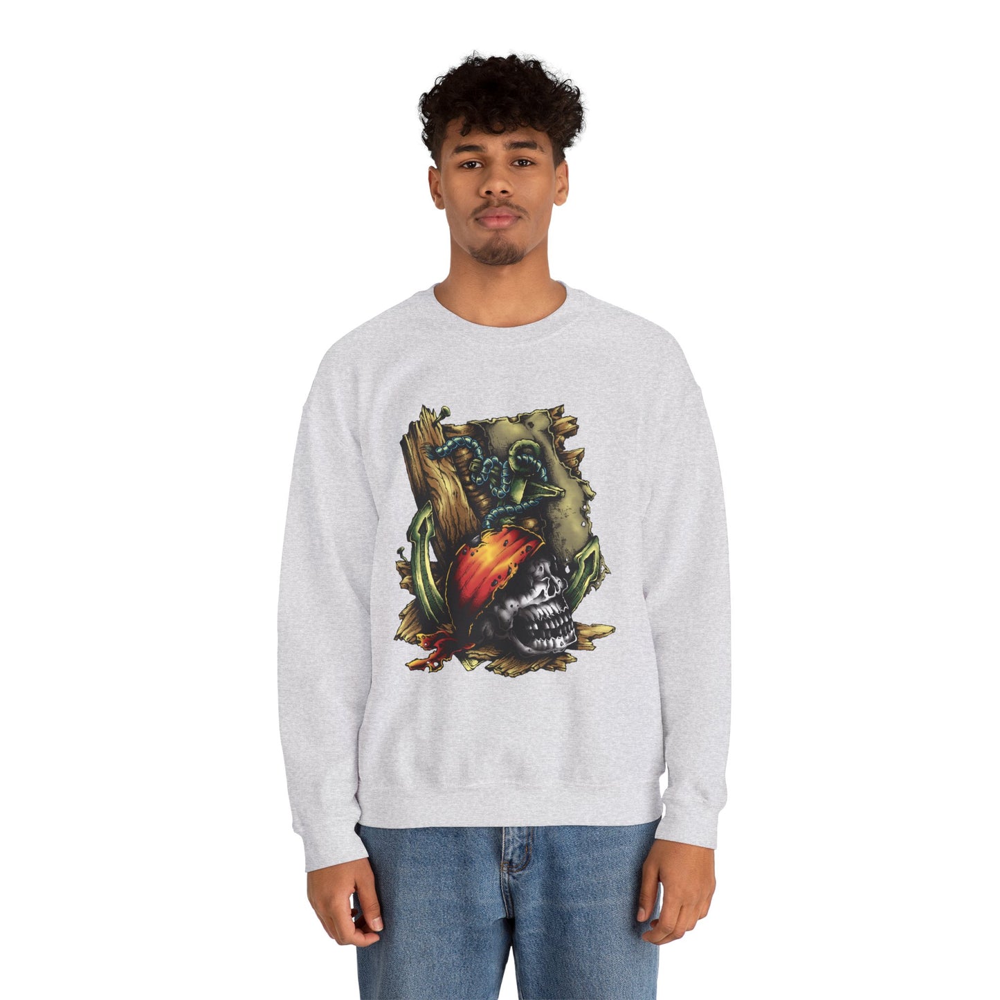 Pirate Themed Crewneck Sweatshirt, Cozy Men's Sweatshirt, Halloween Apparel, Gift for Sailors, Casual Streetwear