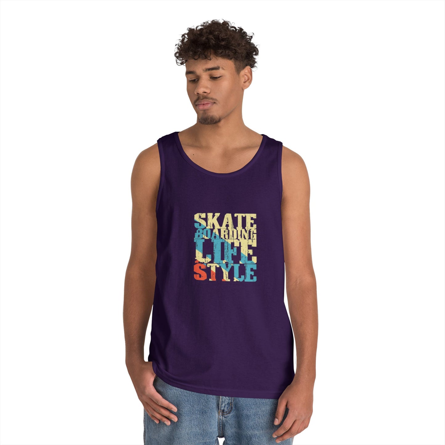 Men's Heavy Cotton Tank Top - Skateboarding Life Style Graphic Tee