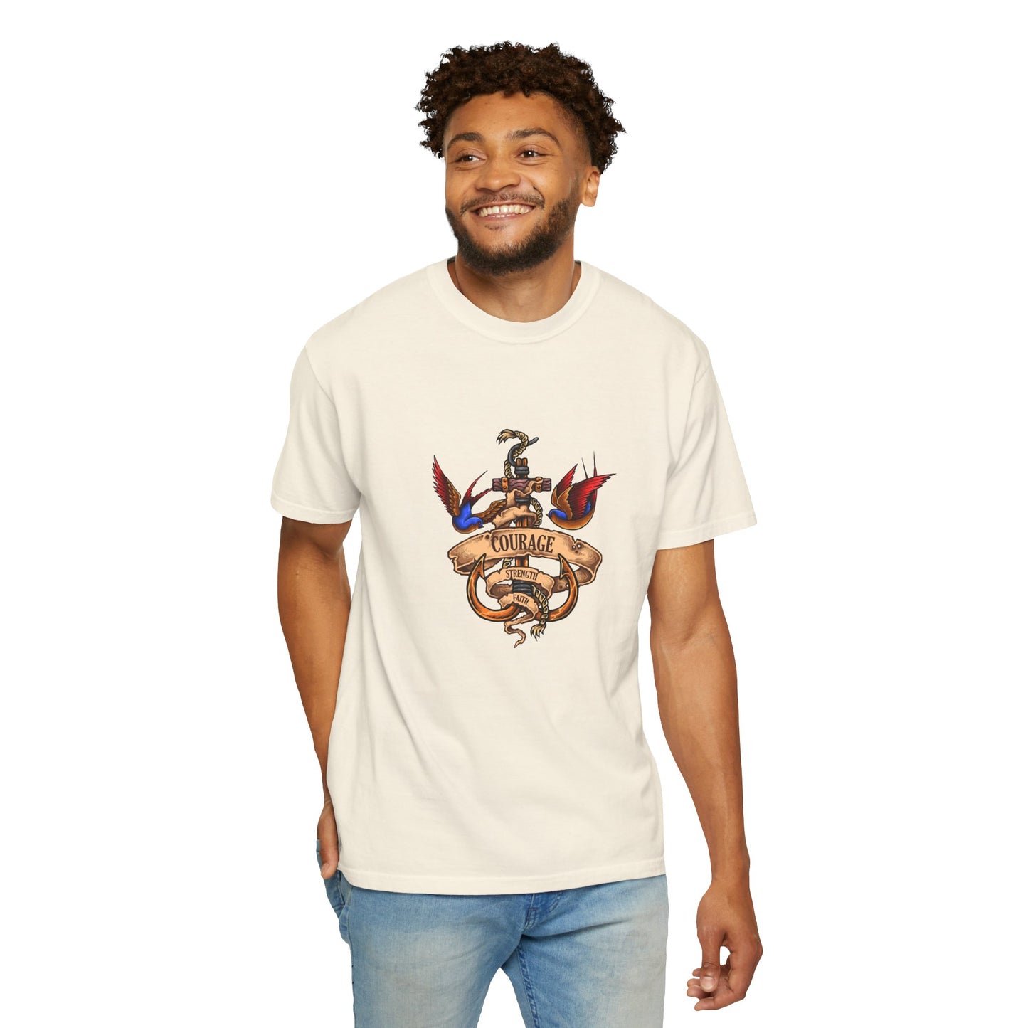 Courage Graphic Tee - Men's Garment-Dyed T-Shirt, Inspirational Shirt, Casual Wear, Gift for Friends, Motivational Apparel