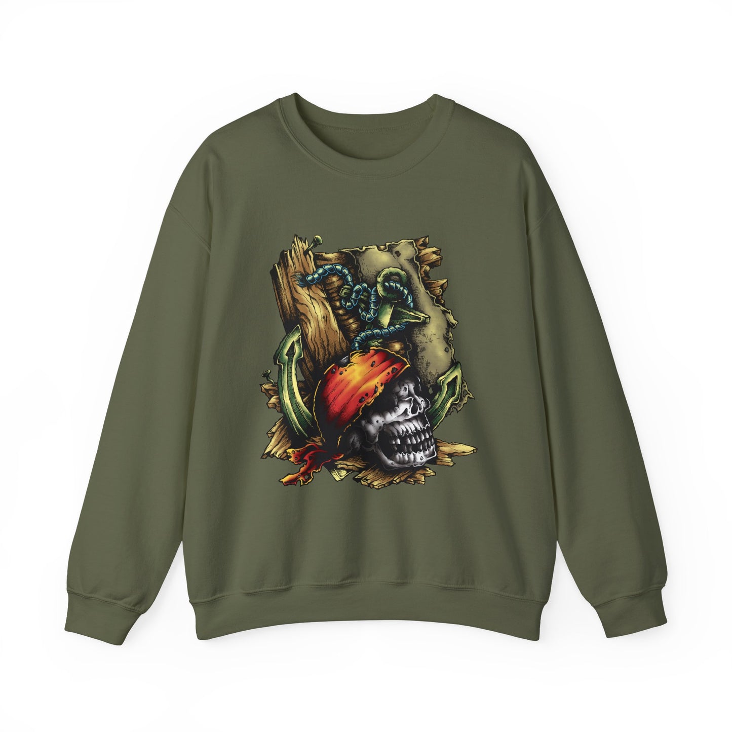 Pirate Themed Crewneck Sweatshirt, Cozy Men's Sweatshirt, Halloween Apparel, Gift for Sailors, Casual Streetwear