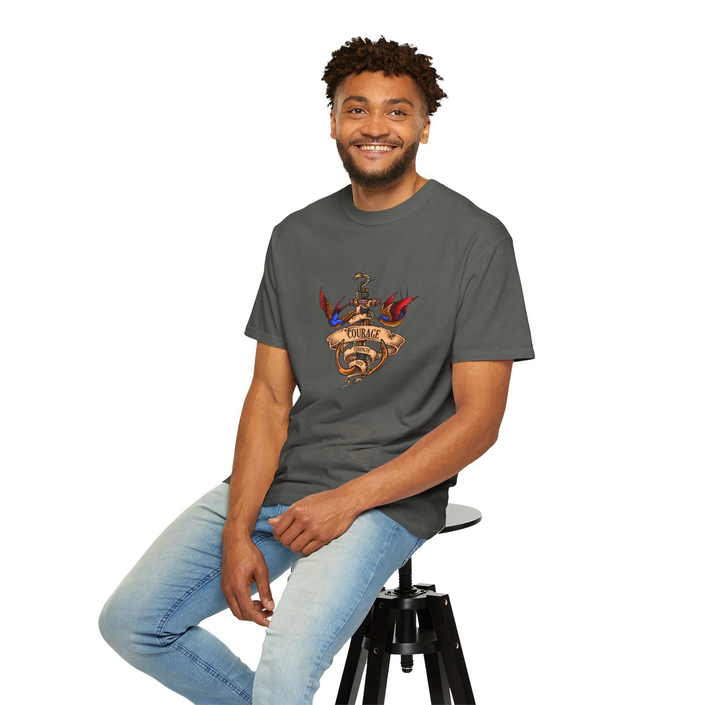 Courage Graphic Tee - Men's Garment-Dyed T-Shirt, Inspirational Shirt, Casual Wear, Gift for Friends, Motivational Apparel