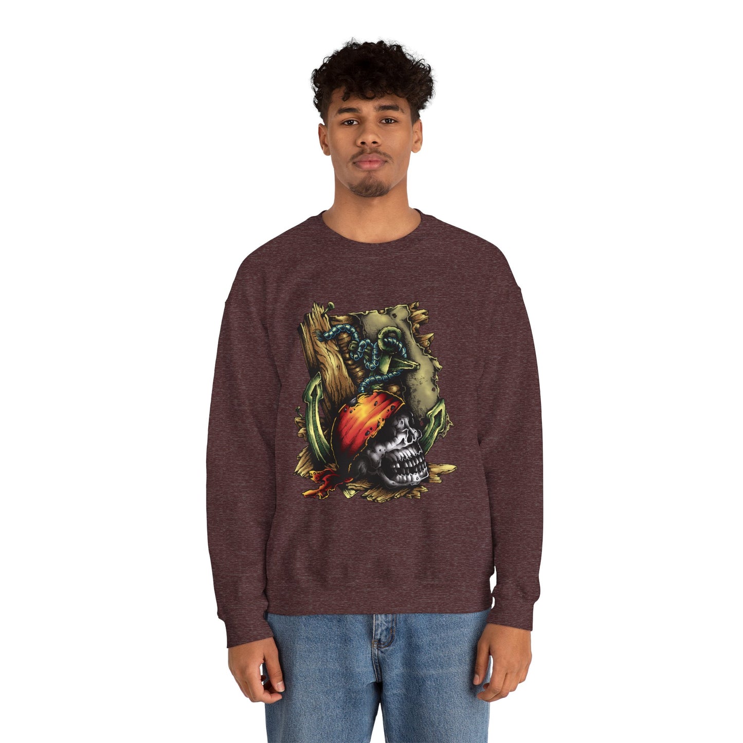 Pirate Themed Crewneck Sweatshirt, Cozy Men's Sweatshirt, Halloween Apparel, Gift for Sailors, Casual Streetwear