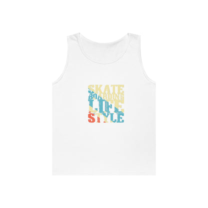 Men's Heavy Cotton Tank Top - Skateboarding Life Style Graphic Tee
