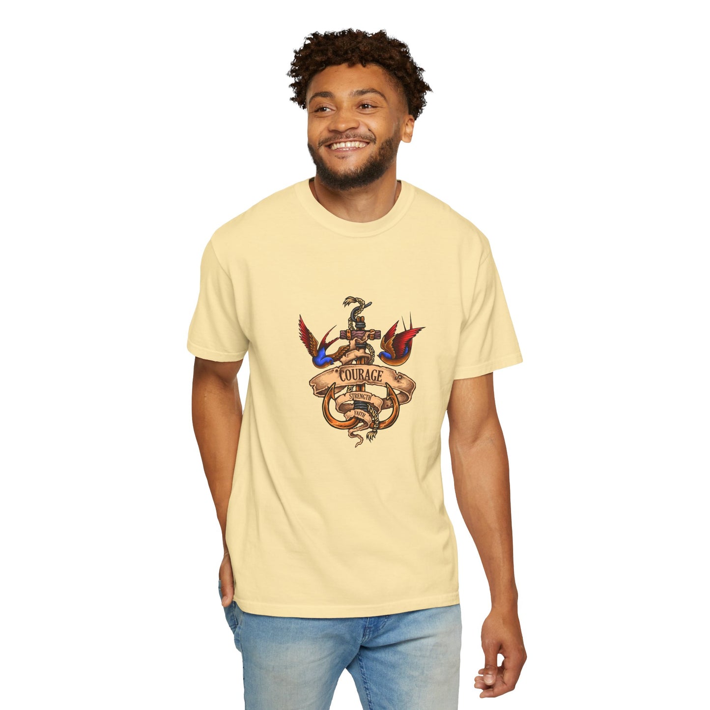 Courage Graphic Tee - Men's Garment-Dyed T-Shirt, Inspirational Shirt, Casual Wear, Gift for Friends, Motivational Apparel
