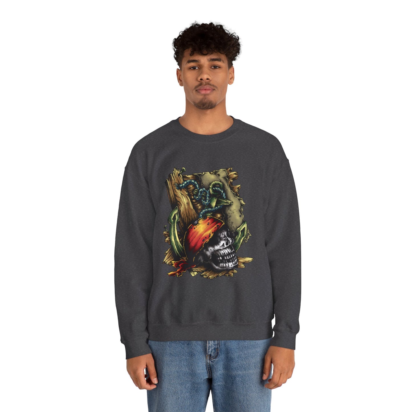 Pirate Themed Crewneck Sweatshirt, Cozy Men's Sweatshirt, Halloween Apparel, Gift for Sailors, Casual Streetwear