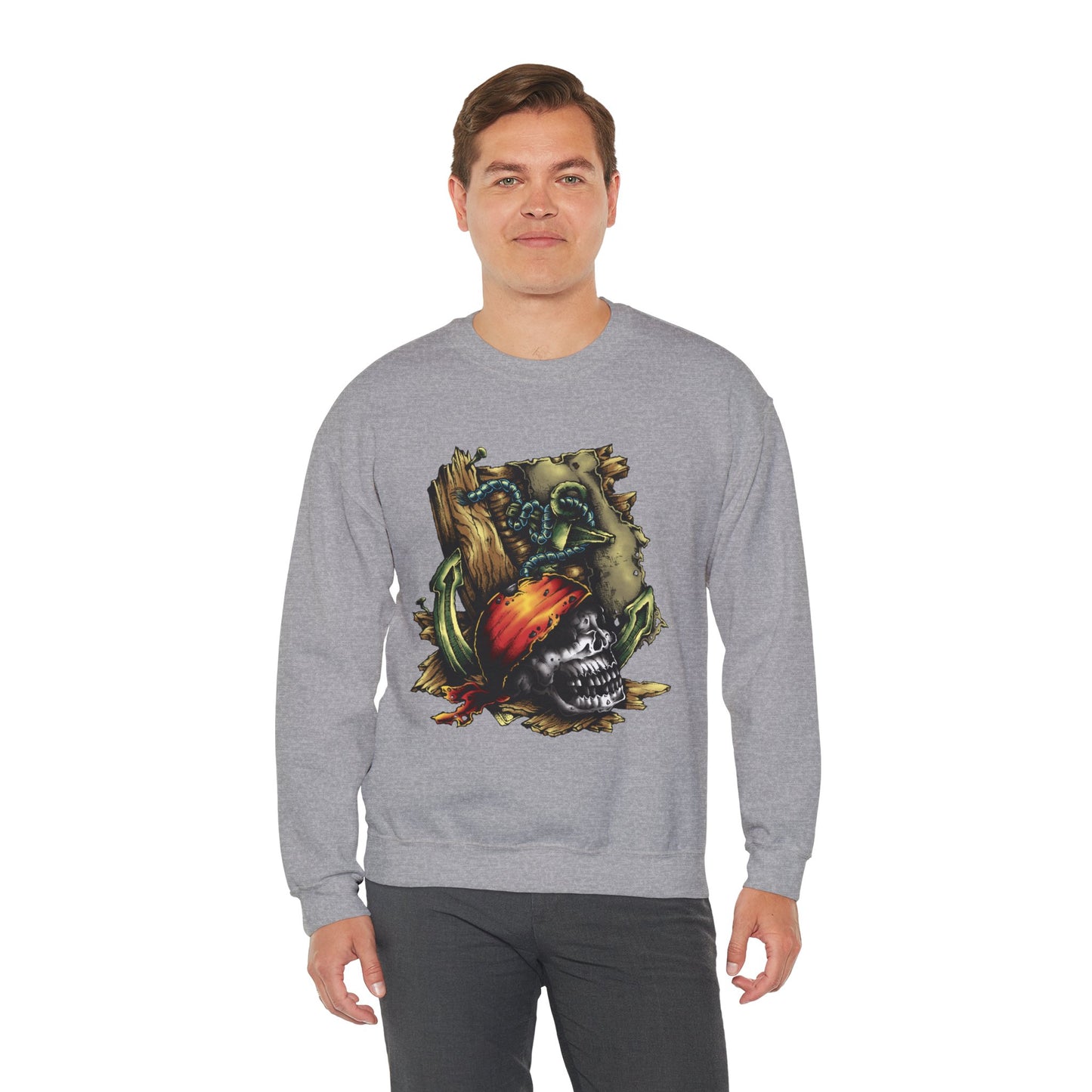 Pirate Themed Crewneck Sweatshirt, Cozy Men's Sweatshirt, Halloween Apparel, Gift for Sailors, Casual Streetwear
