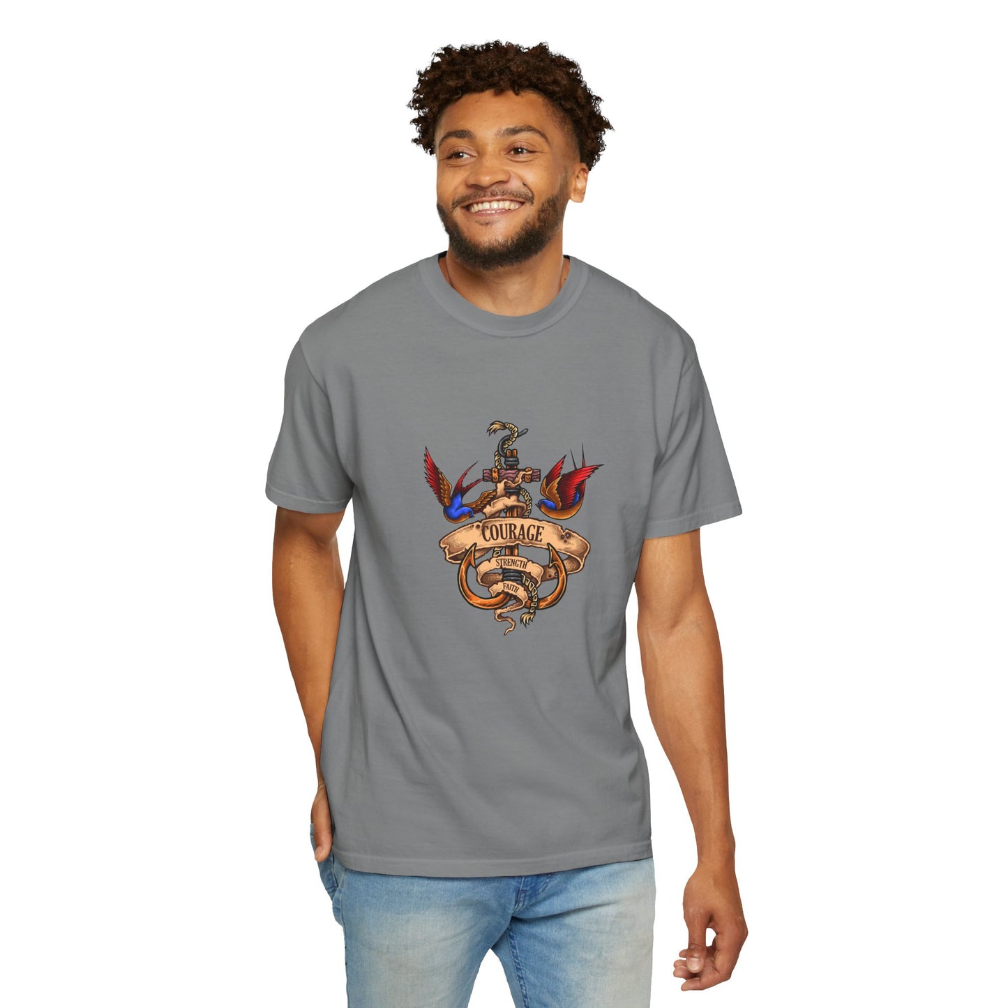 Courage Graphic Tee - Men's Garment-Dyed T-Shirt, Inspirational Shirt, Casual Wear, Gift for Friends, Motivational Apparel