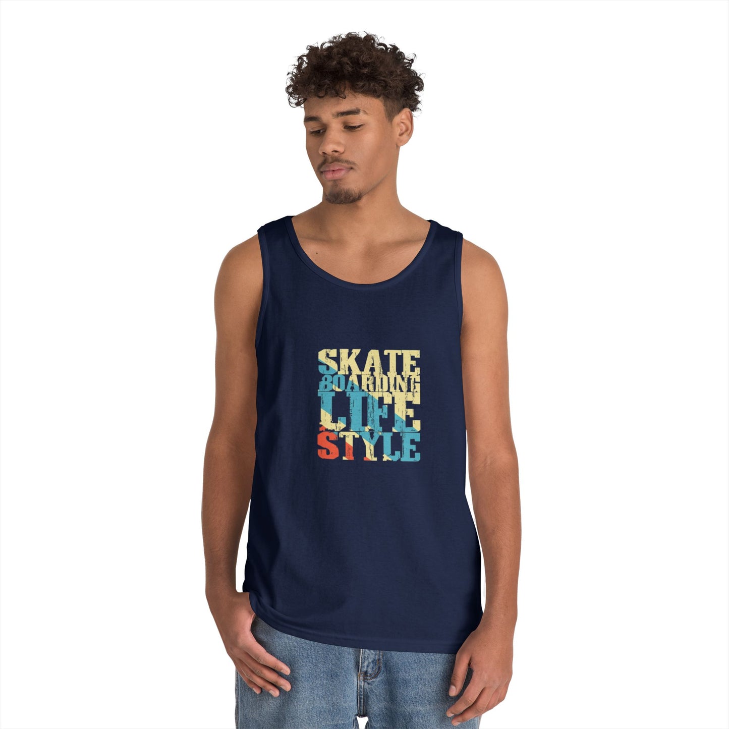 Men's Heavy Cotton Tank Top - Skateboarding Life Style Graphic Tee