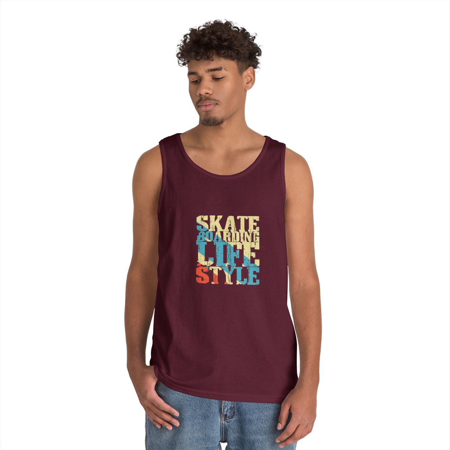 Men's Heavy Cotton Tank Top - Skateboarding Life Style Graphic Tee