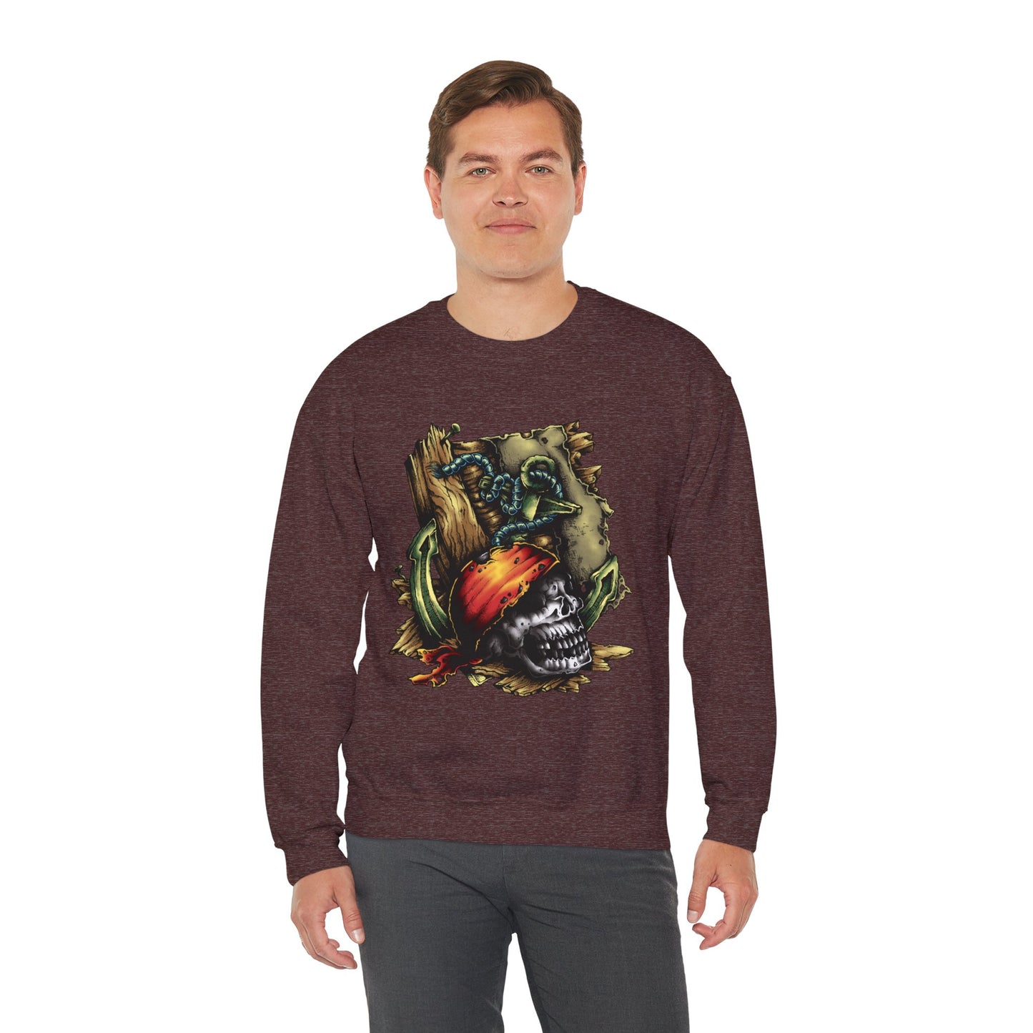 Pirate Themed Crewneck Sweatshirt, Cozy Men's Sweatshirt, Halloween Apparel, Gift for Sailors, Casual Streetwear