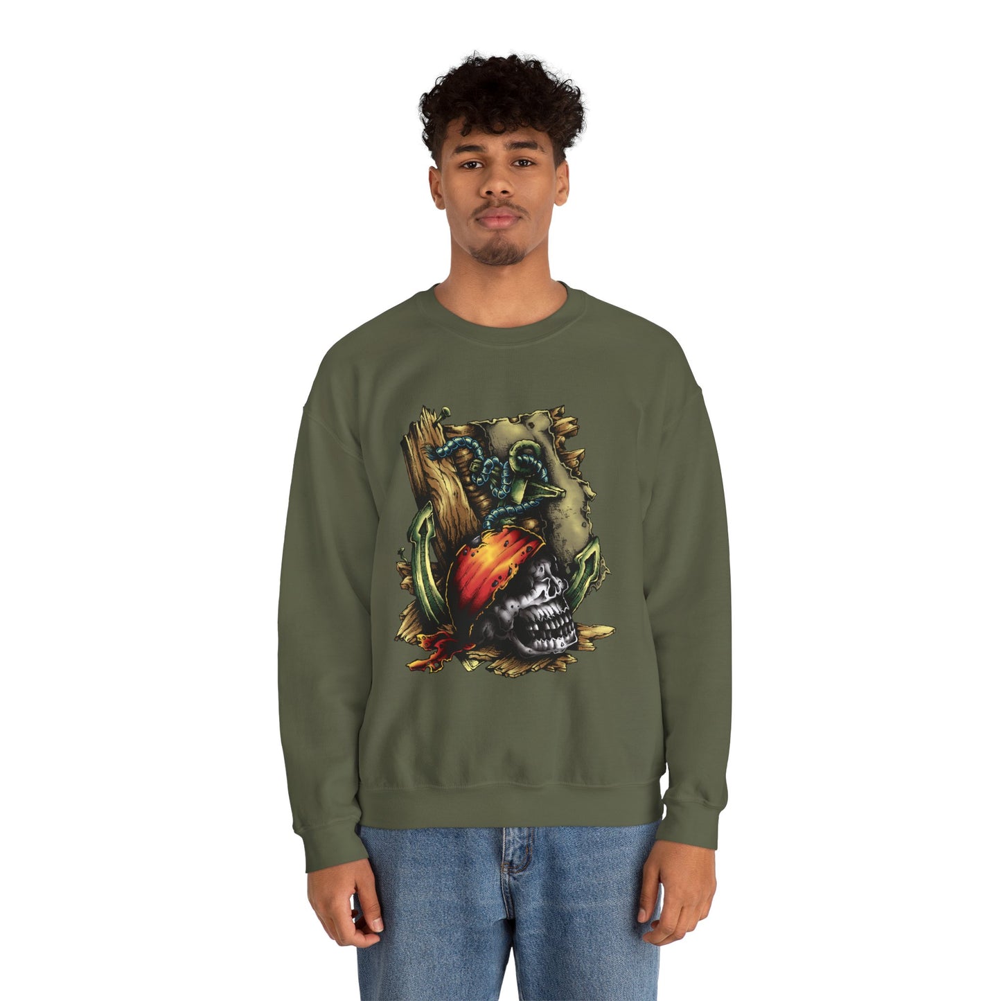 Pirate Themed Crewneck Sweatshirt, Cozy Men's Sweatshirt, Halloween Apparel, Gift for Sailors, Casual Streetwear