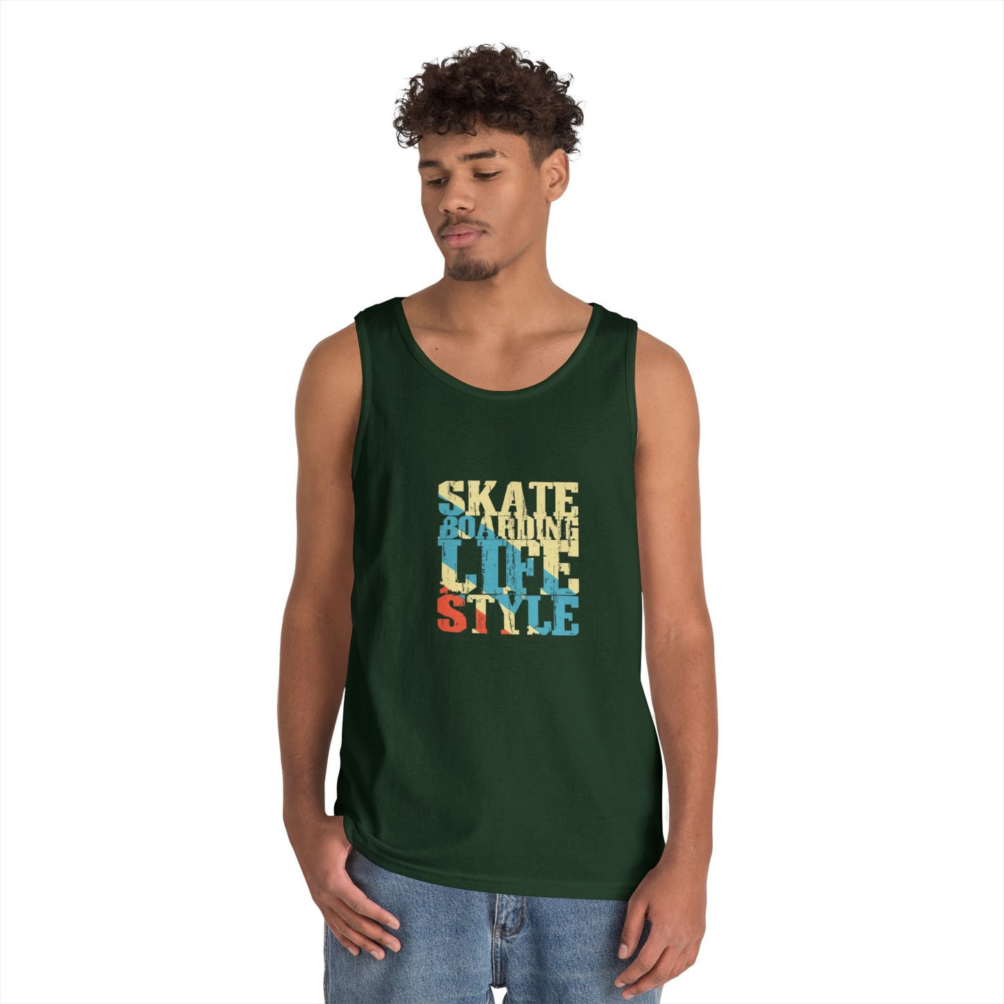 Men's Heavy Cotton Tank Top - Skateboarding Life Style Graphic Tee