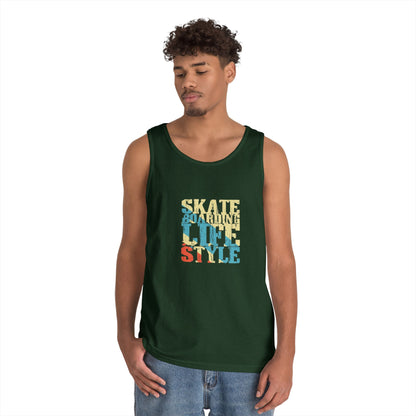 Men's Heavy Cotton Tank Top - Skateboarding Life Style Graphic Tee