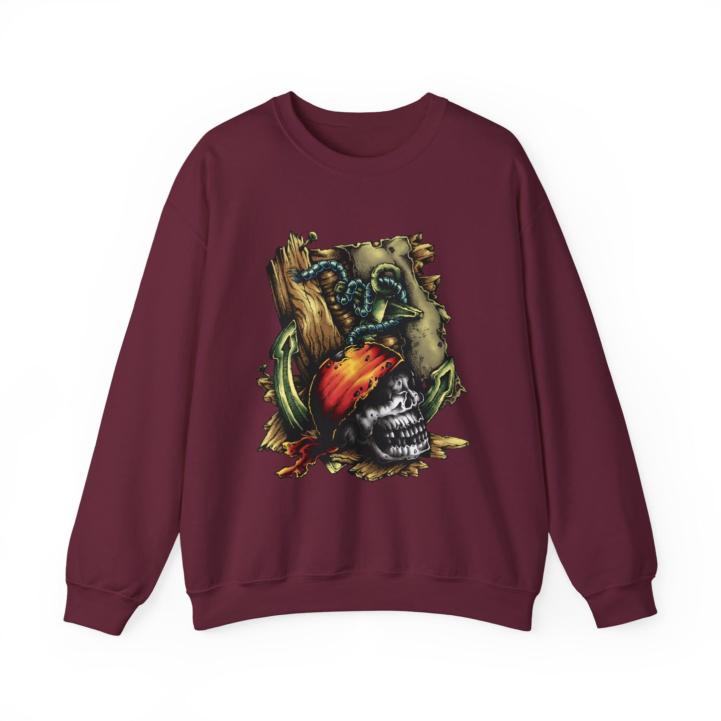 Pirate Themed Crewneck Sweatshirt, Cozy Men's Sweatshirt, Halloween Apparel, Gift for Sailors, Casual Streetwear