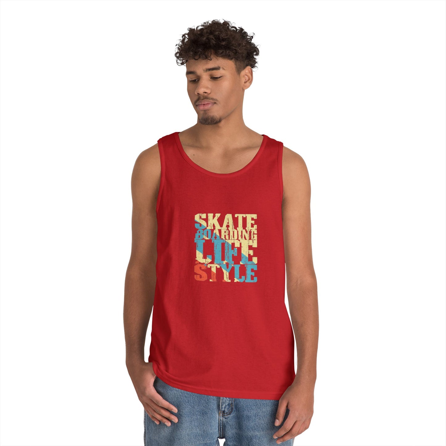 Men's Heavy Cotton Tank Top - Skateboarding Life Style Graphic Tee