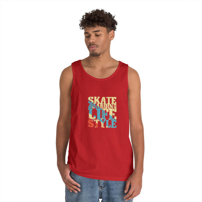 Men's Heavy Cotton Tank Top - Skateboarding Life Style Graphic Tee