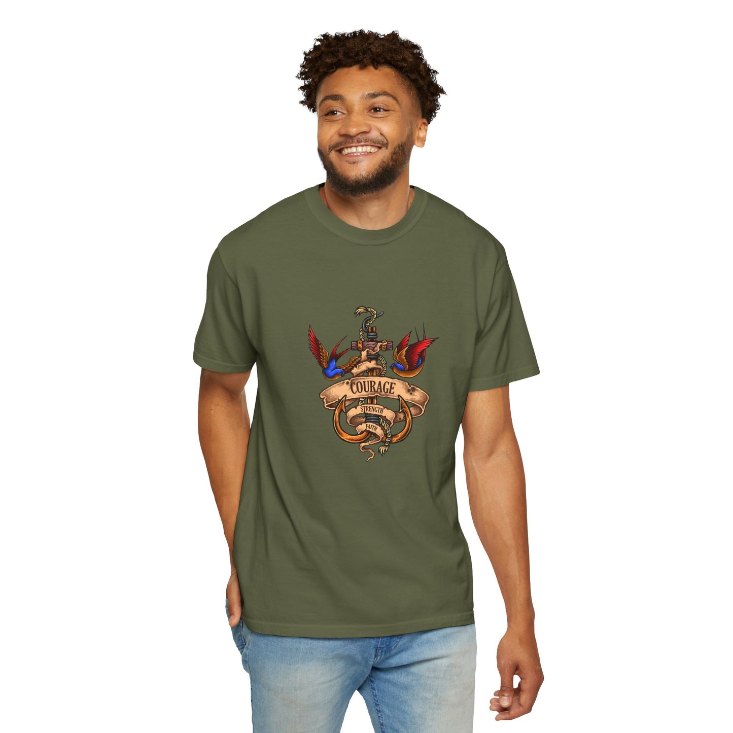 Courage Graphic Tee - Men's Garment-Dyed T-Shirt, Inspirational Shirt, Casual Wear, Gift for Friends, Motivational Apparel