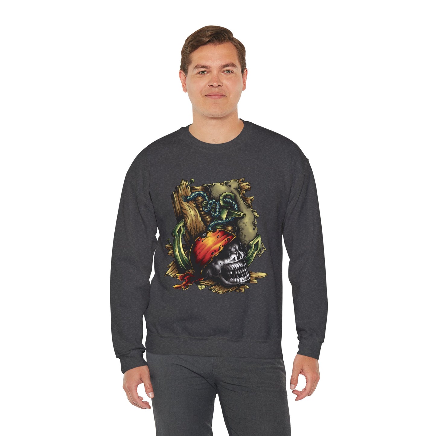 Pirate Themed Crewneck Sweatshirt, Cozy Men's Sweatshirt, Halloween Apparel, Gift for Sailors, Casual Streetwear