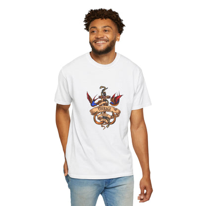 Courage Graphic Tee - Men's Garment-Dyed T-Shirt, Inspirational Shirt, Casual Wear, Gift for Friends, Motivational Apparel