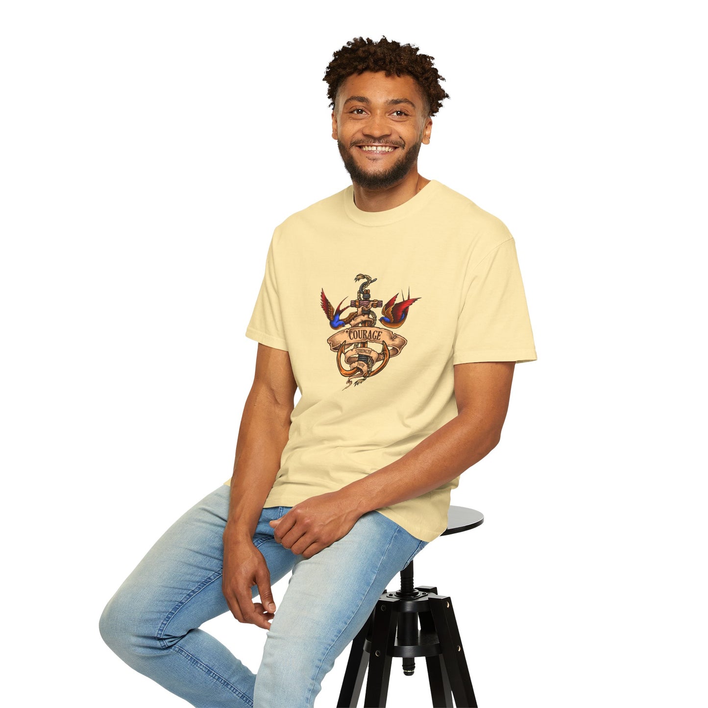 Courage Graphic Tee - Men's Garment-Dyed T-Shirt, Inspirational Shirt, Casual Wear, Gift for Friends, Motivational Apparel