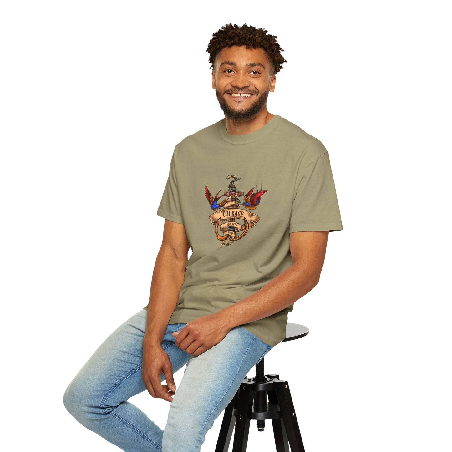 Courage Graphic Tee - Men's Garment-Dyed T-Shirt, Inspirational Shirt, Casual Wear, Gift for Friends, Motivational Apparel