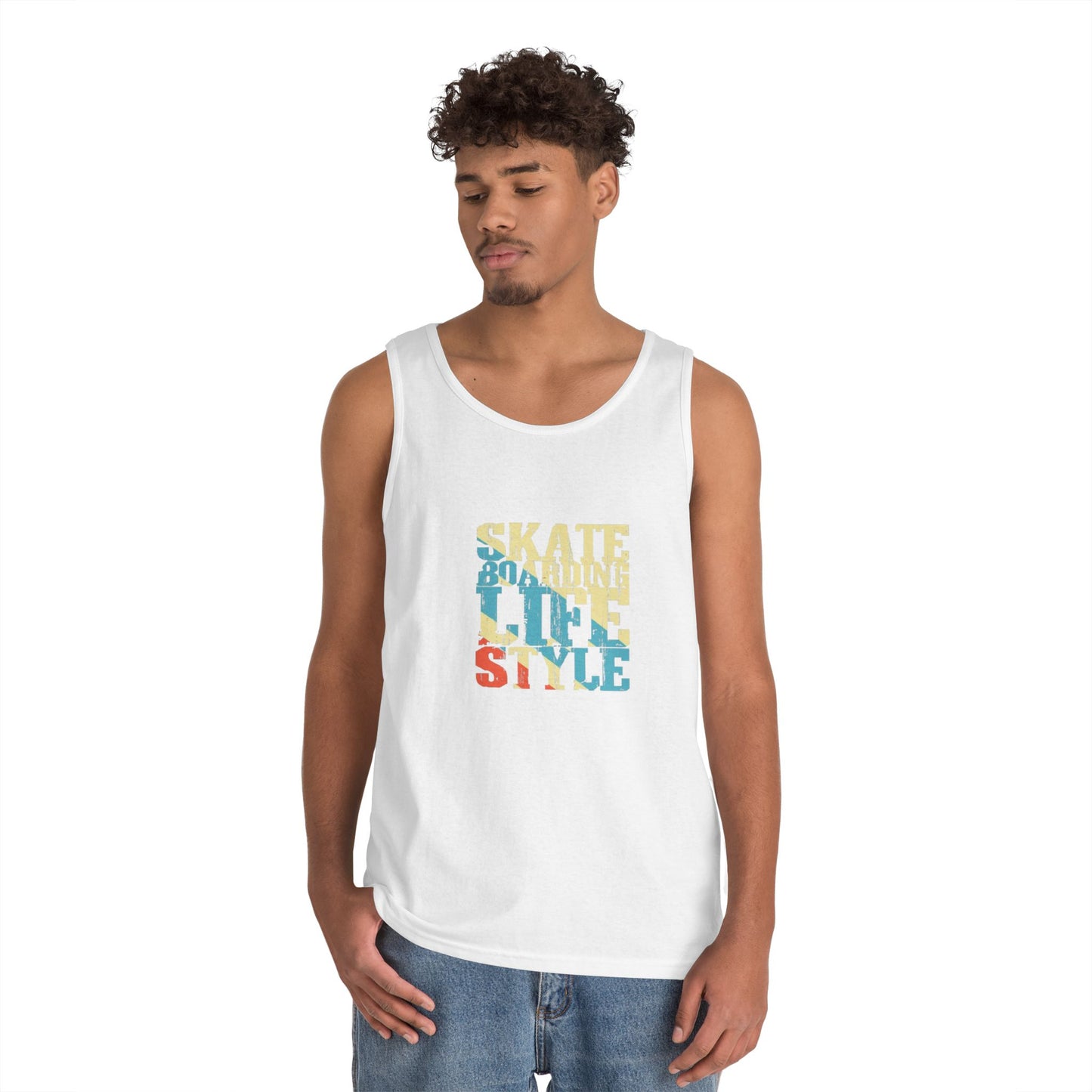 Men's Heavy Cotton Tank Top - Skateboarding Life Style Graphic Tee