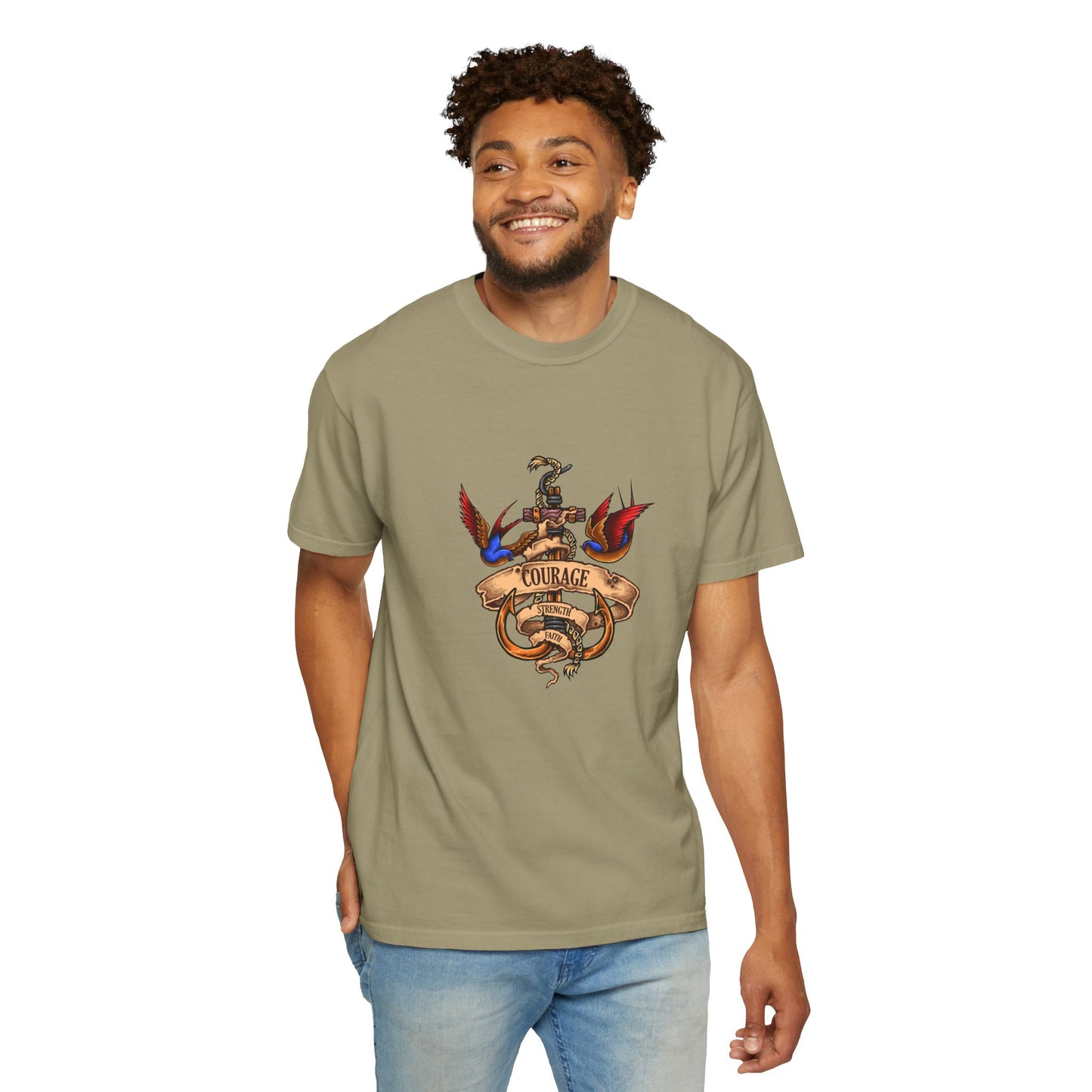 Courage Graphic Tee - Men's Garment-Dyed T-Shirt, Inspirational Shirt, Casual Wear, Gift for Friends, Motivational Apparel