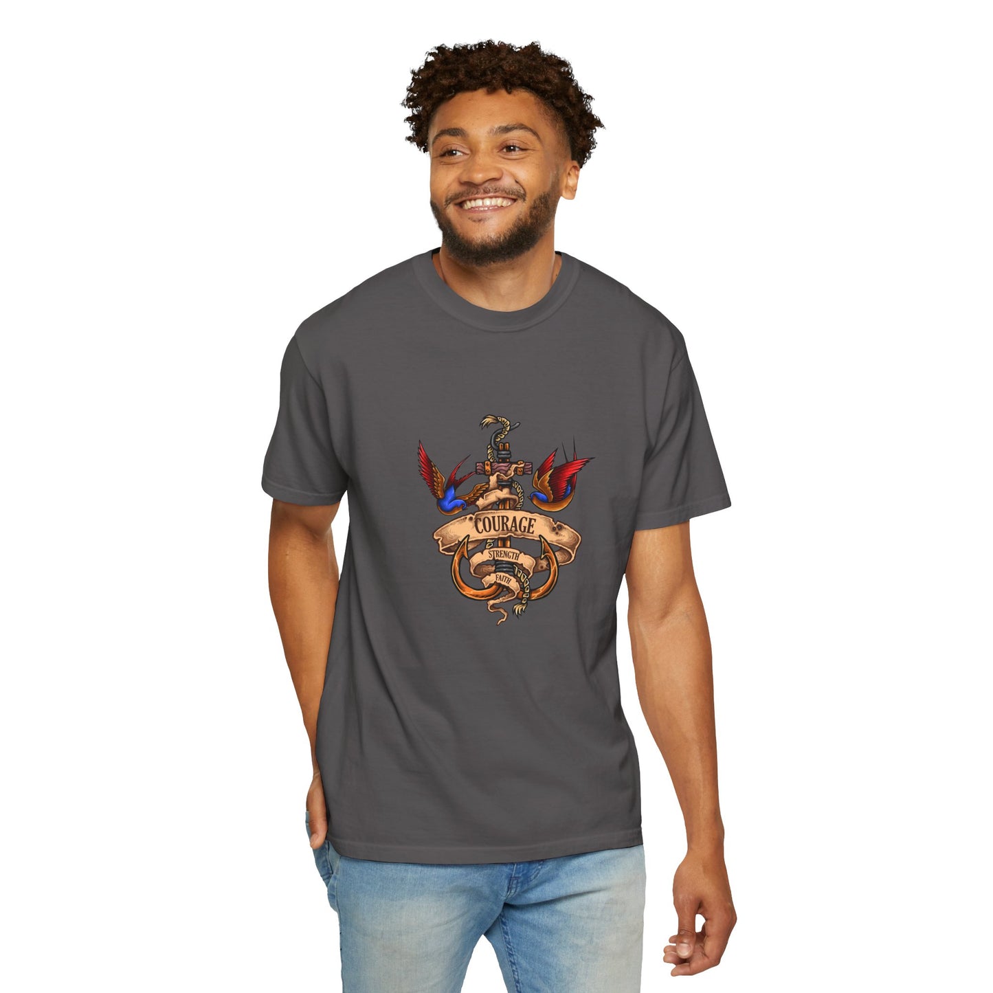 Courage Graphic Tee - Men's Garment-Dyed T-Shirt, Inspirational Shirt, Casual Wear, Gift for Friends, Motivational Apparel