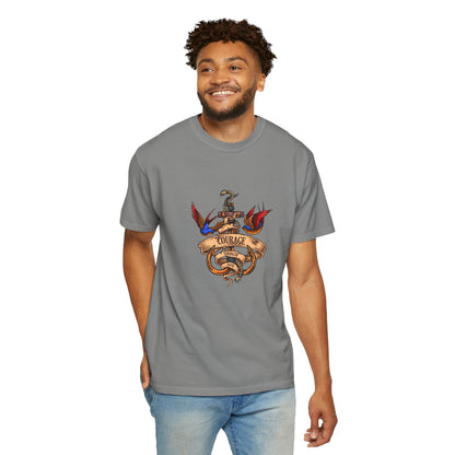 Courage Graphic Tee - Men's Garment-Dyed T-Shirt, Inspirational Shirt, Casual Wear, Gift for Friends, Motivational Apparel