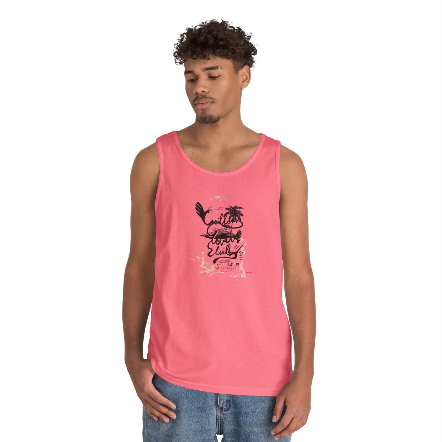 Beach Vibes Men's Heavy Cotton Tank Top - Summer Style, Casual Wear, Vacation Essential