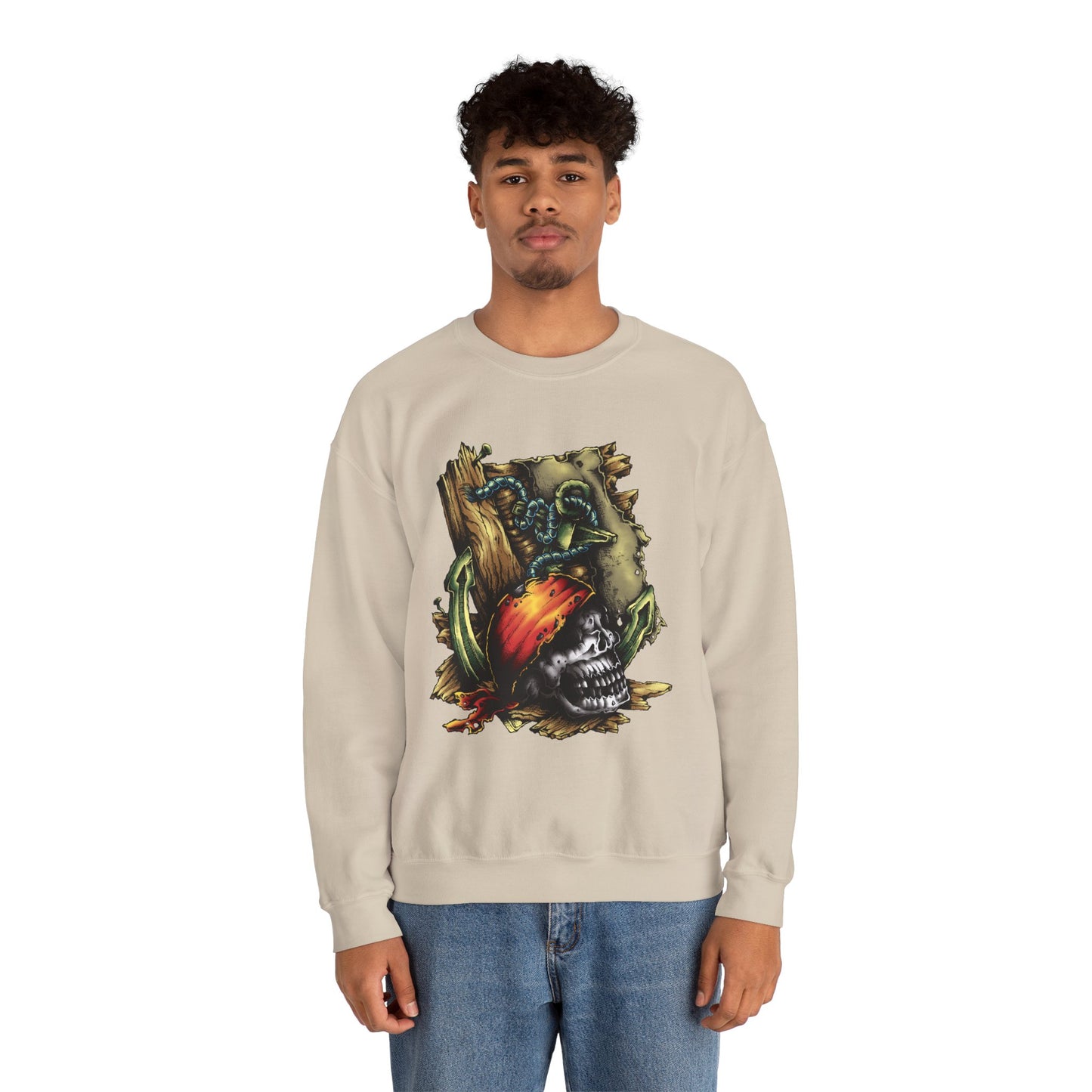 Pirate Themed Crewneck Sweatshirt, Cozy Men's Sweatshirt, Halloween Apparel, Gift for Sailors, Casual Streetwear