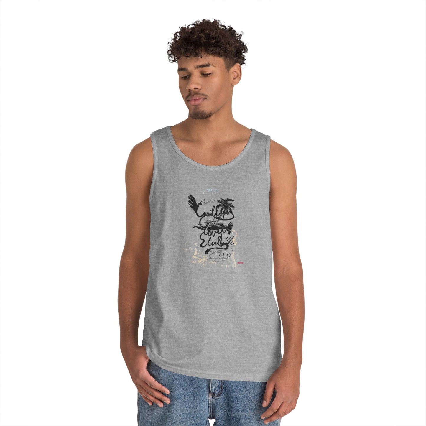 Beach Vibes Men's Heavy Cotton Tank Top - Summer Style, Casual Wear, Vacation Essential