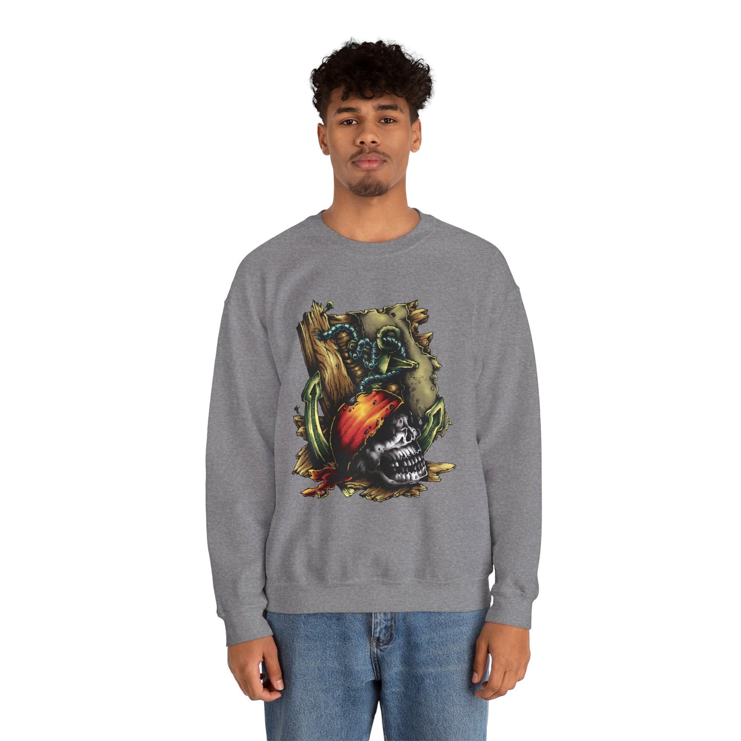 Pirate Themed Crewneck Sweatshirt, Cozy Men's Sweatshirt, Halloween Apparel, Gift for Sailors, Casual Streetwear