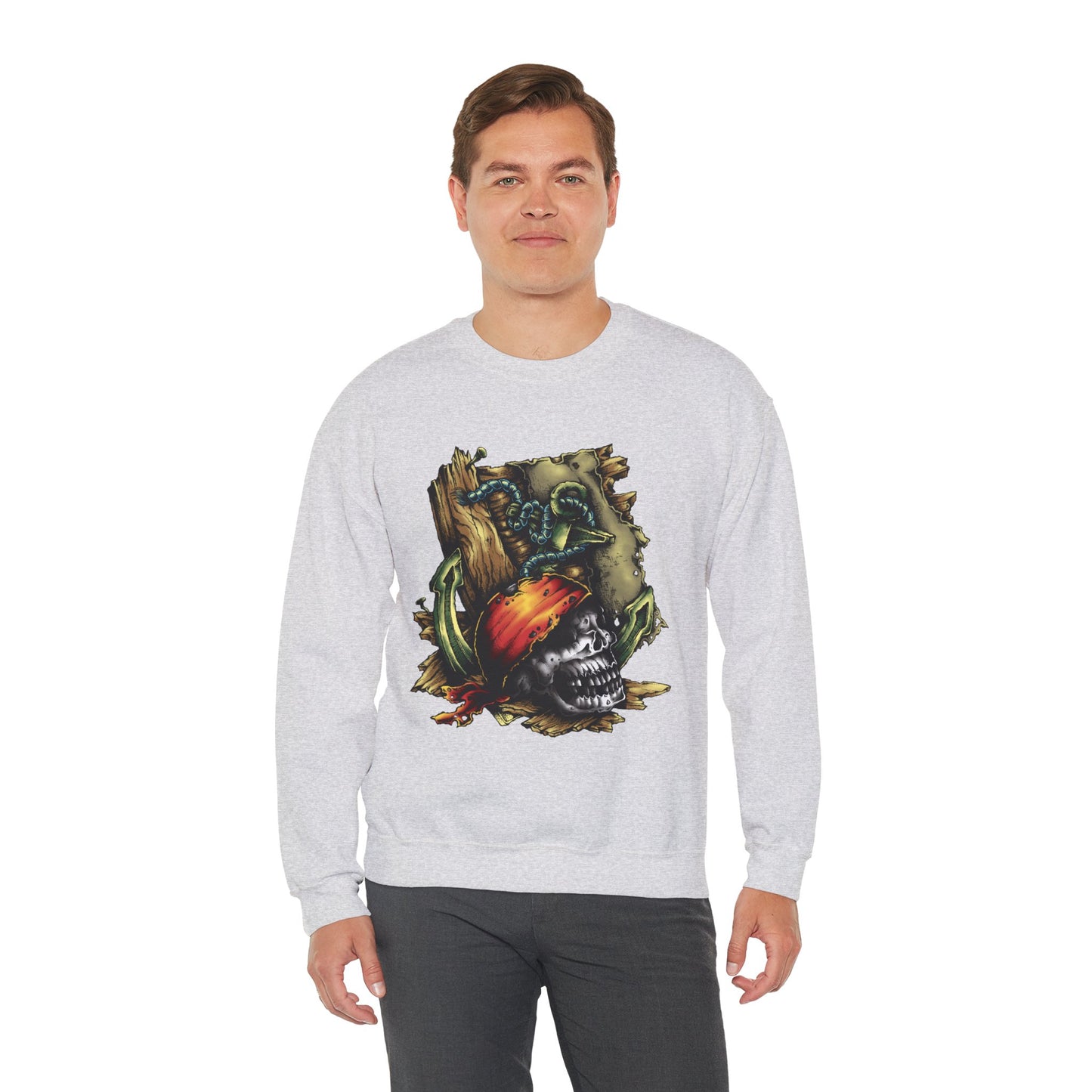 Pirate Themed Crewneck Sweatshirt, Cozy Men's Sweatshirt, Halloween Apparel, Gift for Sailors, Casual Streetwear