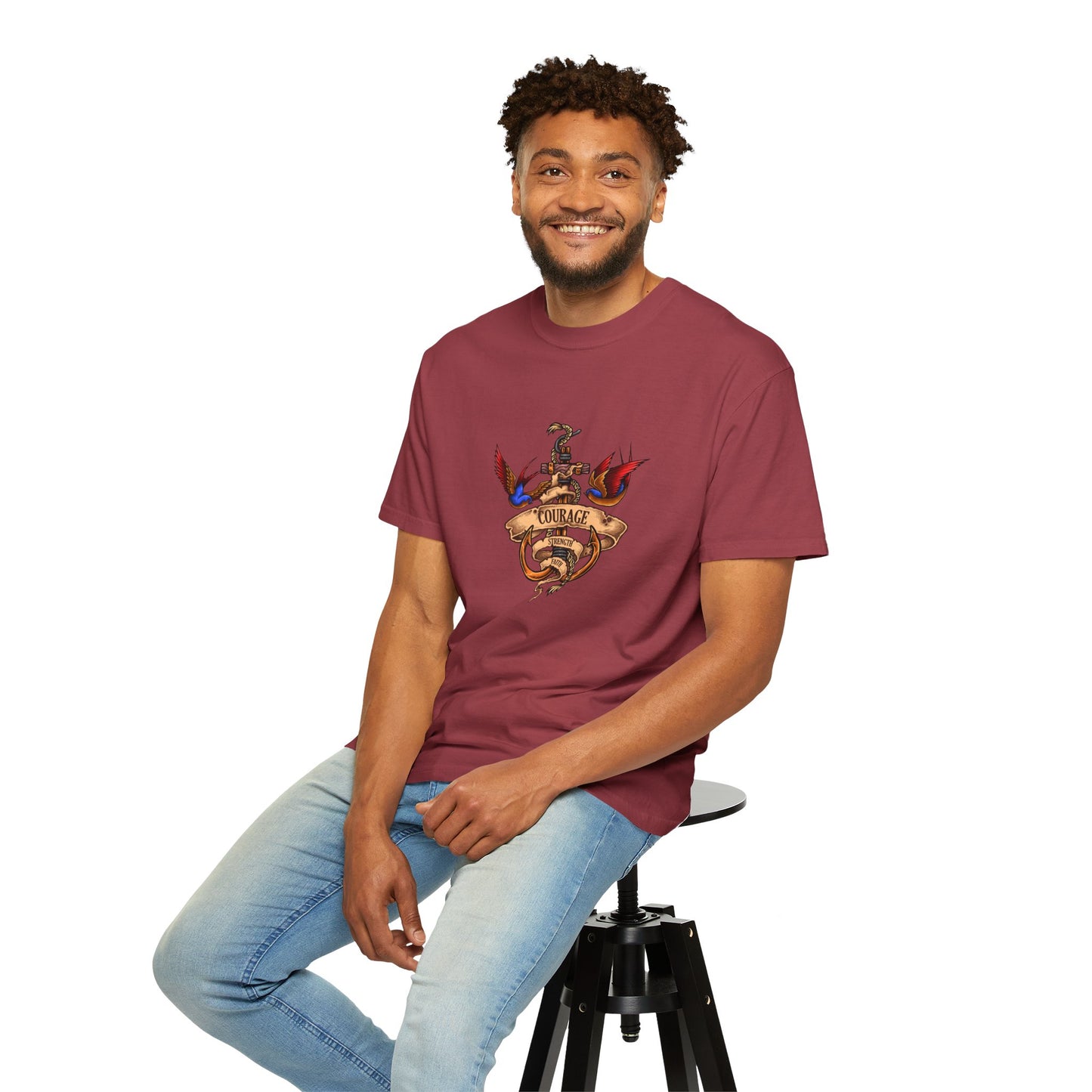 Courage Graphic Tee - Men's Garment-Dyed T-Shirt, Inspirational Shirt, Casual Wear, Gift for Friends, Motivational Apparel
